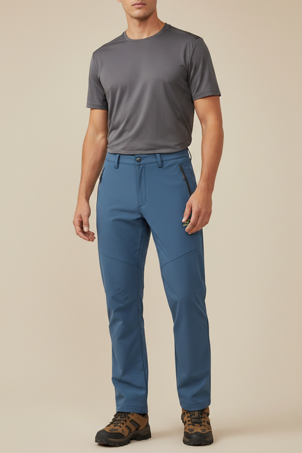 Pantalon Randonnée Bleu Marine Coupe Droite Zippé - Polyester