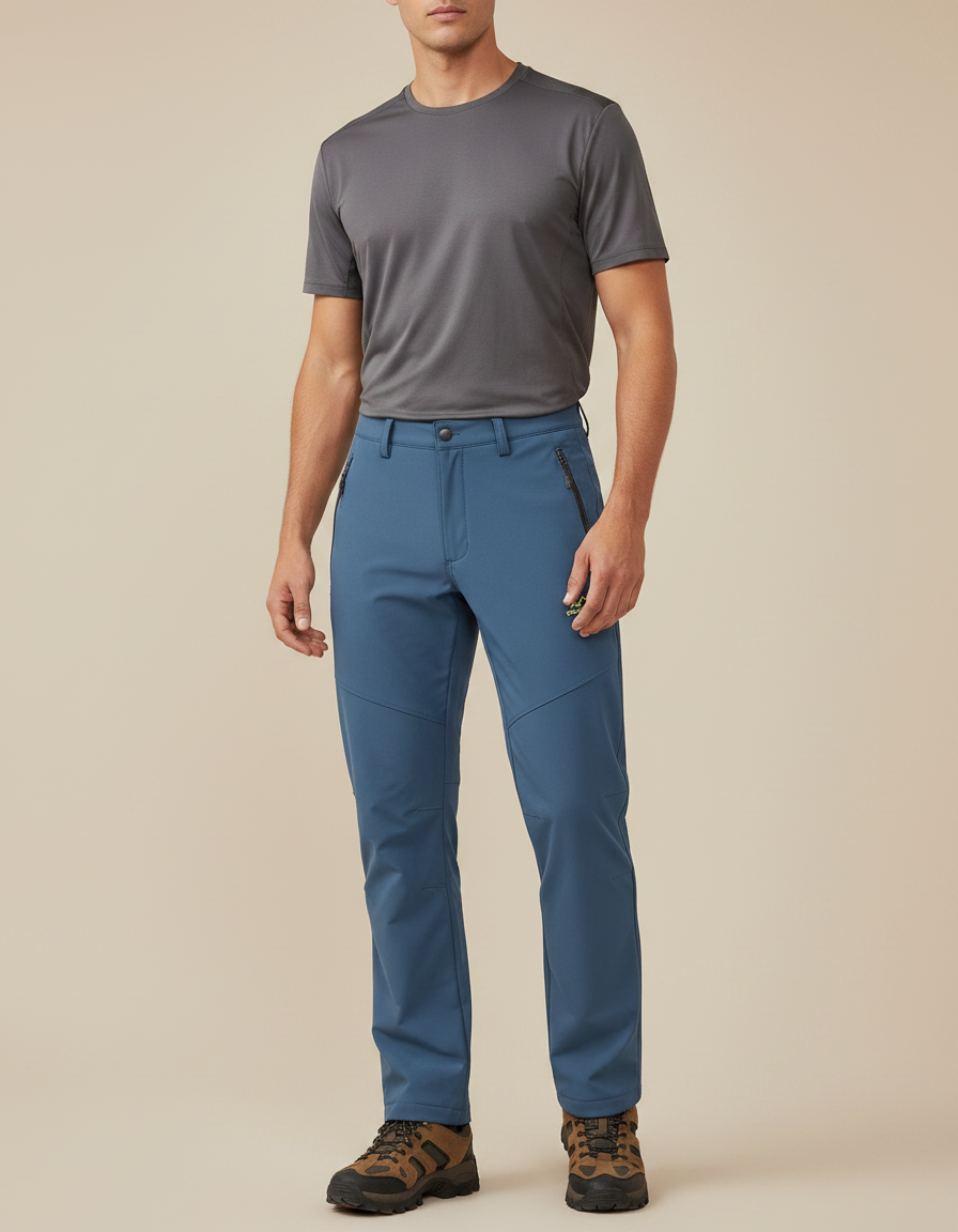 Pantalon Randonnée Bleu Marine Coupe Droite Zippé - Polyester