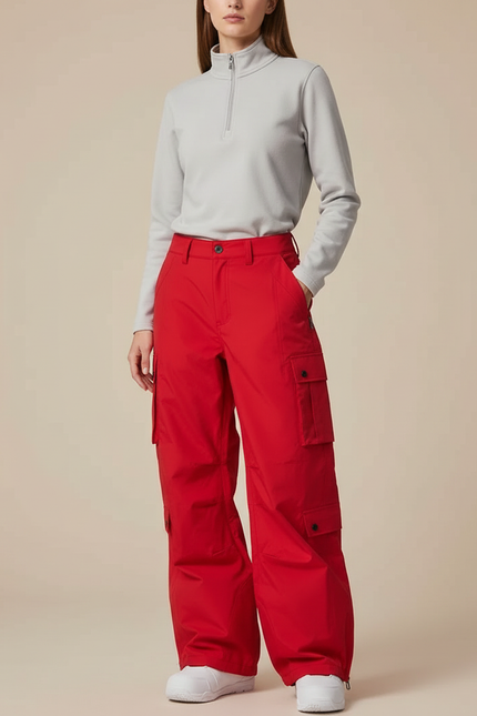 Pantalon Randonnée Rouge Cargo Ample Imperméable Femme - Polyester