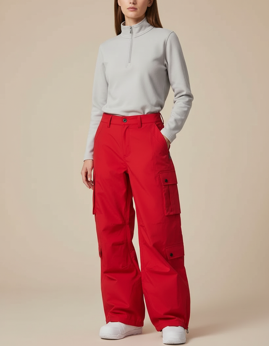 Pantalon Randonnée Rouge Cargo Ample Imperméable Femme - Polyester
