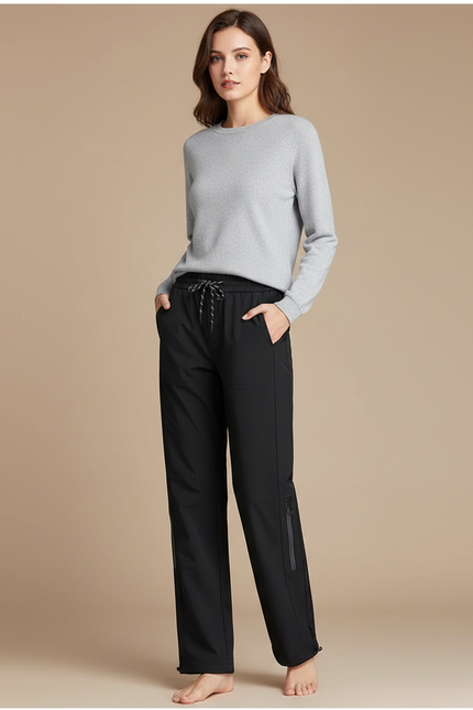 Pantalon Randonnée Noir Droit Décontracté Cordon Zippé Femme - Polyester