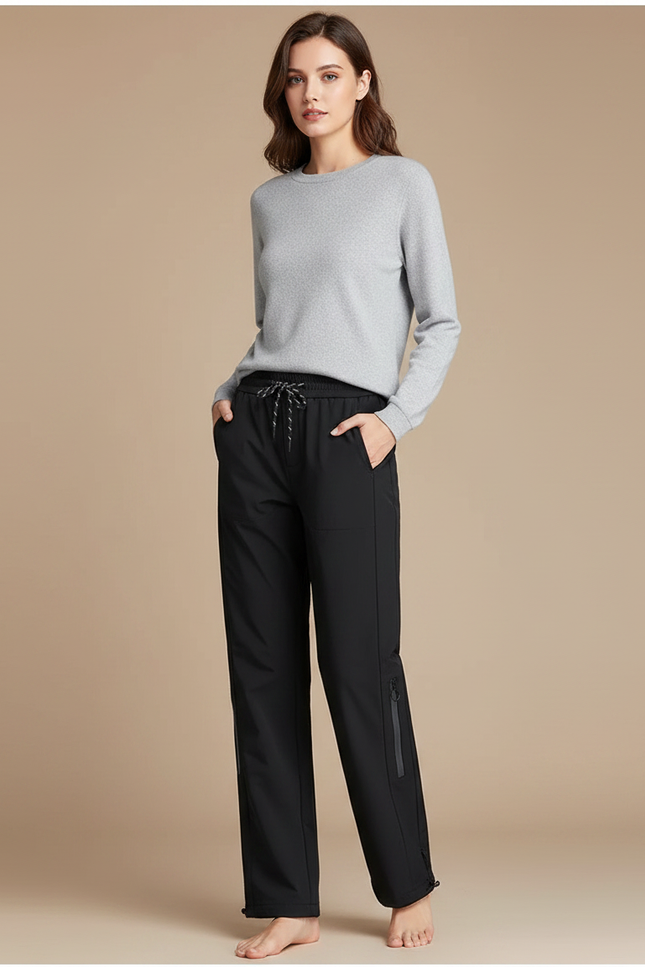 Pantalon Randonnée Noir Droit Décontracté Cordon Zippé Femme - Polyester