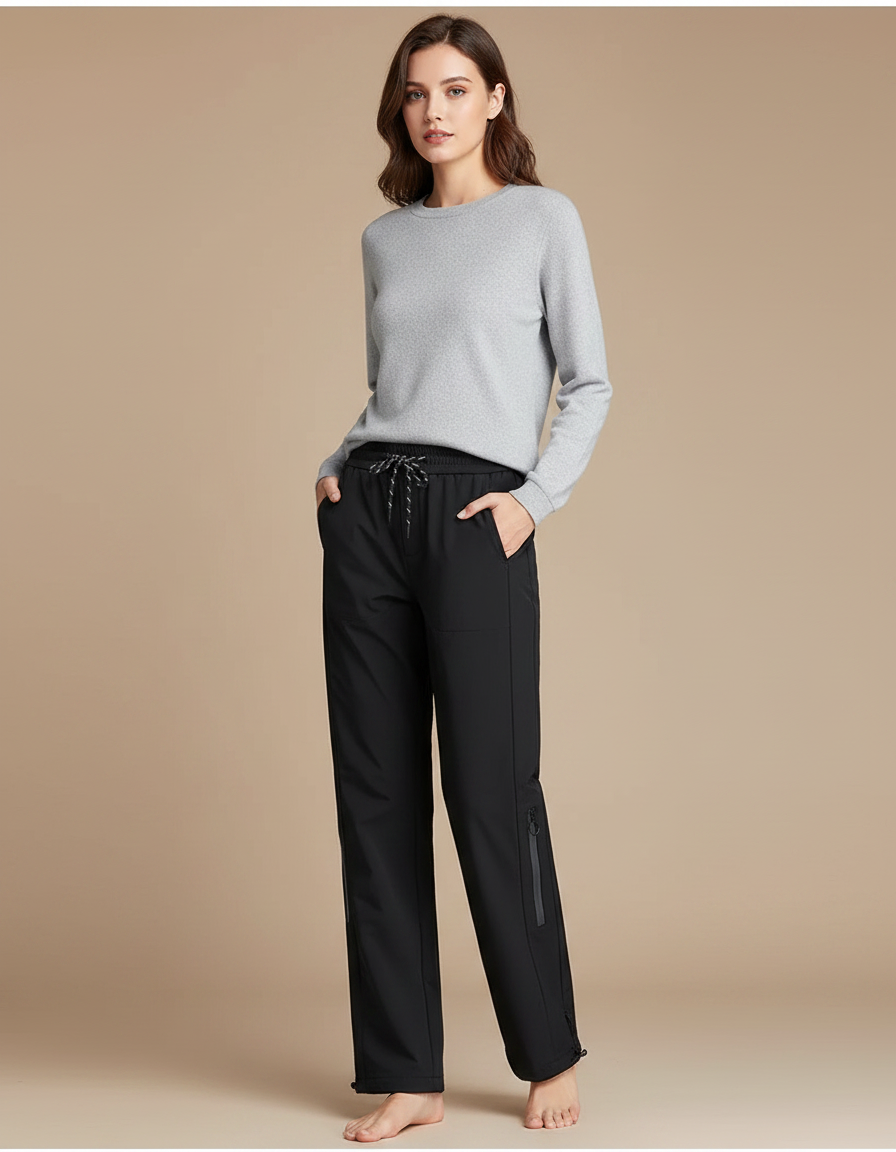 Pantalon Randonnée Noir Droit Décontracté Cordon Zippé Femme - Polyester