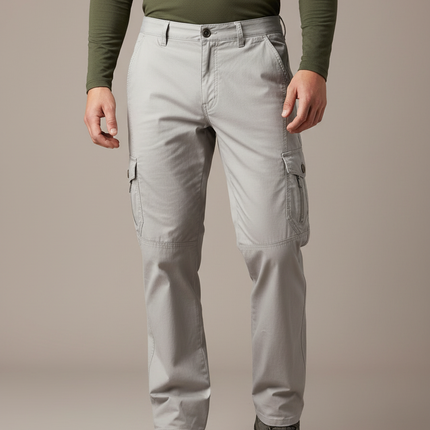 Pantalon Randonnée Gris Cargo Coton Homme Décontracté - Toile