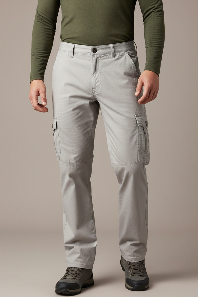 Pantalon Randonnée Gris Cargo Coton Homme Décontracté - Toile