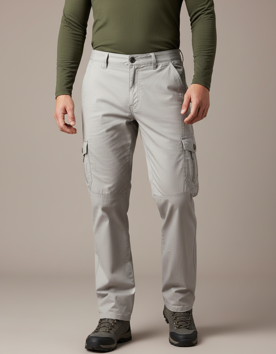 Pantalon Randonnée Gris Cargo Coton Homme Décontracté - Toile