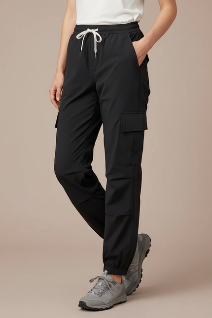 Pantalon Randonnée Noir Cargo Femme Léger Décontracté - Polyester