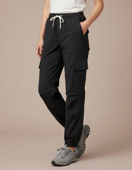 Pantalon Randonnée Noir Cargo Femme Léger Décontracté - Polyester