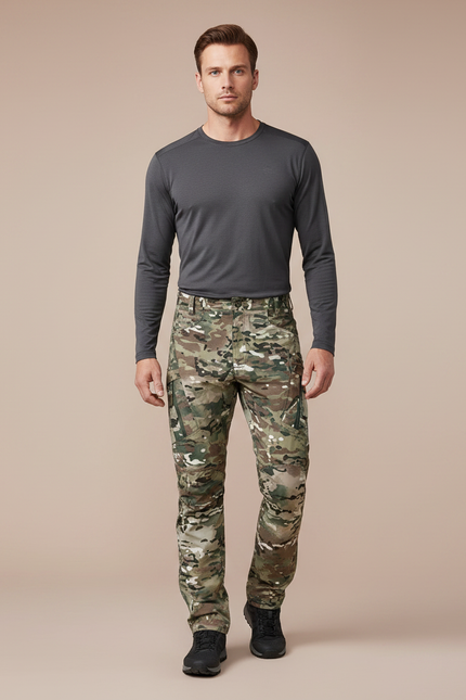Pantalon Randonnée Camouflage Militaire Cargo Multipoches Homme - Multicolore Polyester