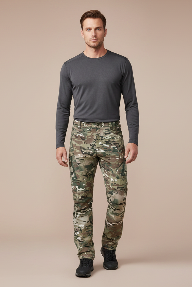 Pantalon Randonnée Camouflage Militaire Cargo Multipoches Homme - Multicolore Polyester