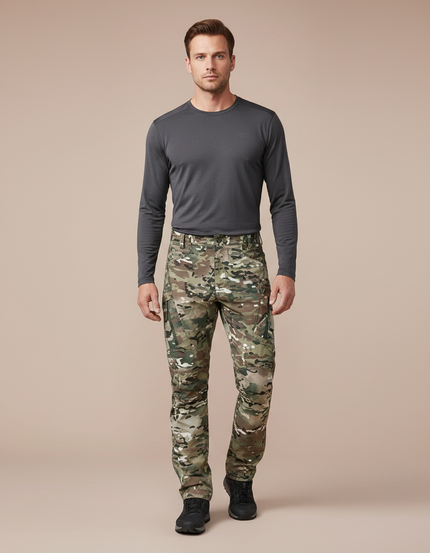 Pantalon Randonnée Camouflage Militaire Cargo Multipoches Homme - Multicolore Polyester