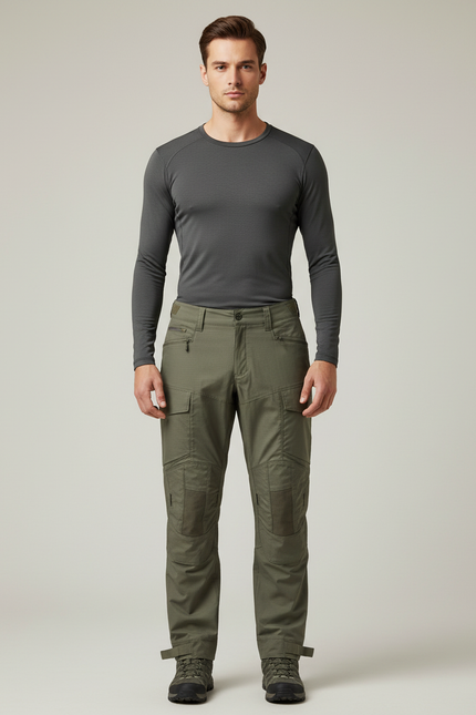 Pantalon Randonnée Kaki Cargo Homme Tactique Renforcé - Polyester