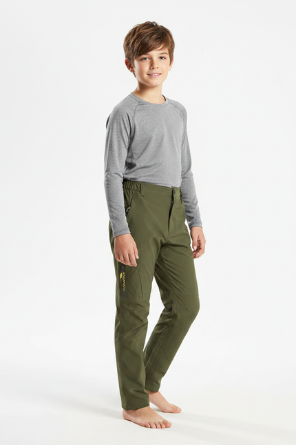 Pantalon Randonnée Vert Kaki Léger Respirant Enfant - Polyester