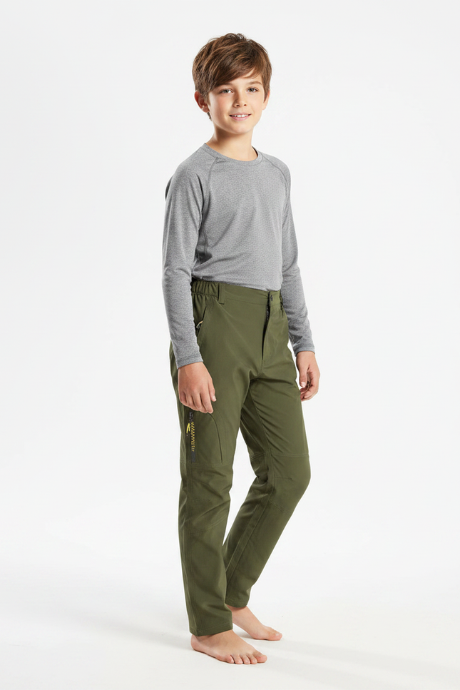 Pantalon Randonnée Vert Kaki Léger Respirant Enfant - Polyester