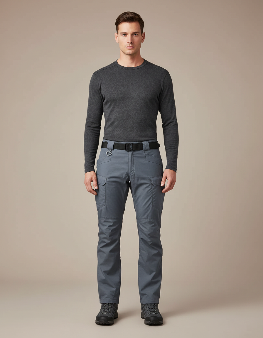 Pantalon Randonnée Gris Cargo Multi-Poches Homme Tactique - Polyester
