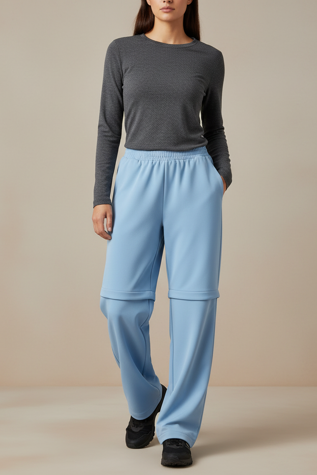 Pantalon Randonnée Convertible Bleu Ample Femme - Polyester