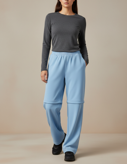 Pantalon Randonnée Convertible Bleu Ample Femme - Polyester