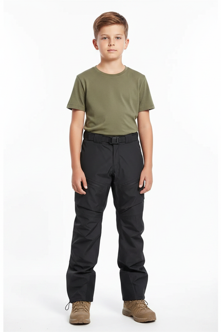 Pantalon Randonnée Noir Imperméable Tactique Enfant - Polyester