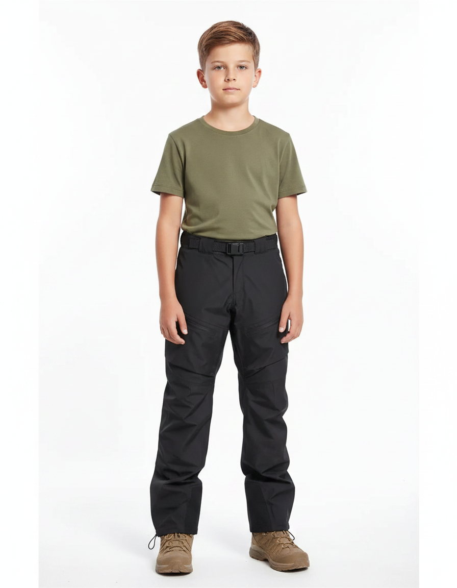 Pantalon Randonnée Noir Imperméable Tactique Enfant - Polyester
