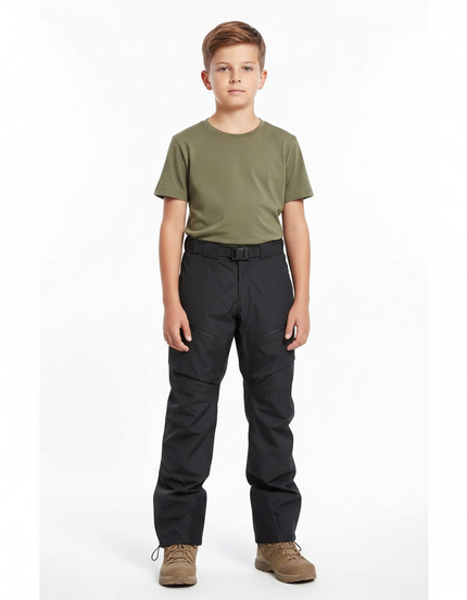 Pantalon Randonnée Noir Imperméable Tactique Enfant - Polyester