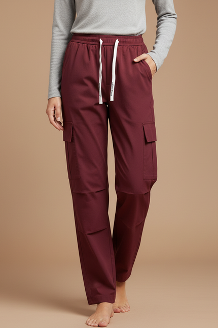 Pantalon Randonnée Bordeaux Cargo Fluide Femme Décontracté - Polyester