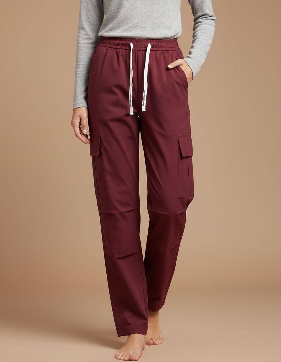 Pantalon Randonnée Bordeaux Cargo Fluide Femme Décontracté - Polyester