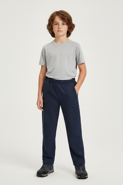 Pantalon Randonnée Enfant Imperméable Bleu Marine Polaire - Molleton