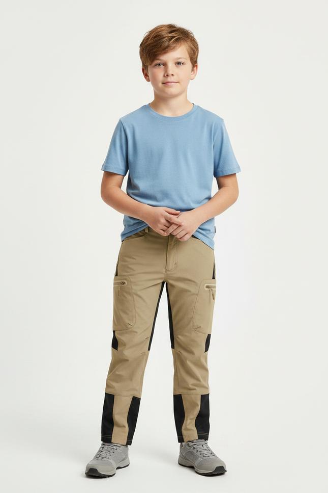 Pantalon Randonnée Beige Cargo Enfant Léger - Polyester