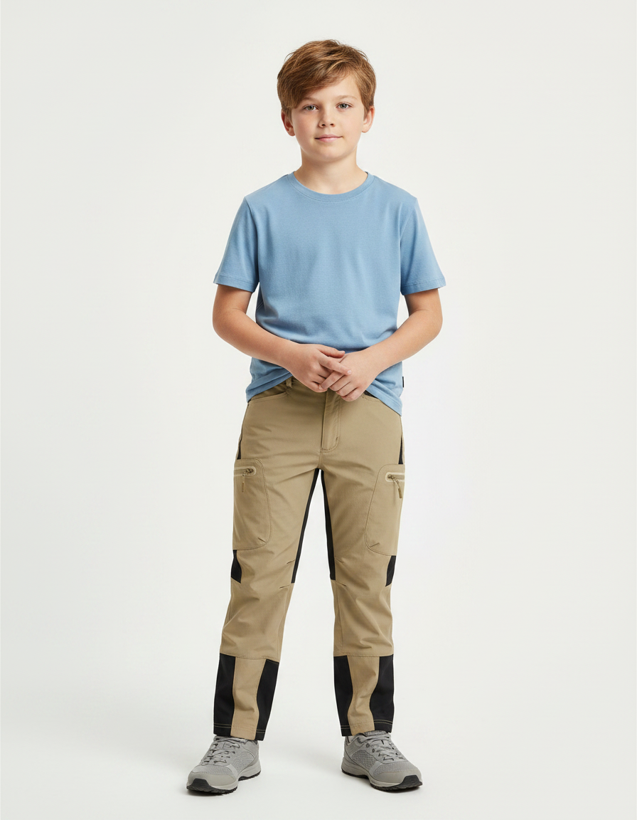 Pantalon Randonnée Beige Cargo Enfant Léger - Polyester