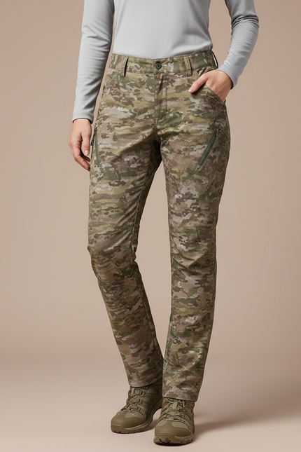 Pantalon Randonnée Camouflage Slim Fit Imperméable Femme - Multicolore Polyester