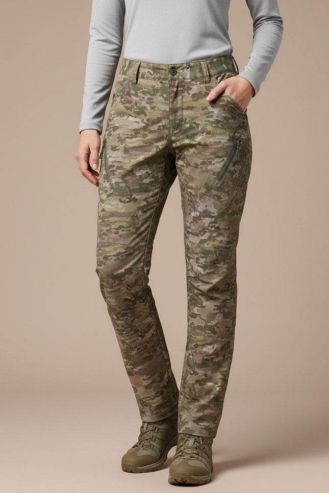 Pantalon Randonnée Camouflage Slim Fit Imperméable Femme - Multicolore Polyester