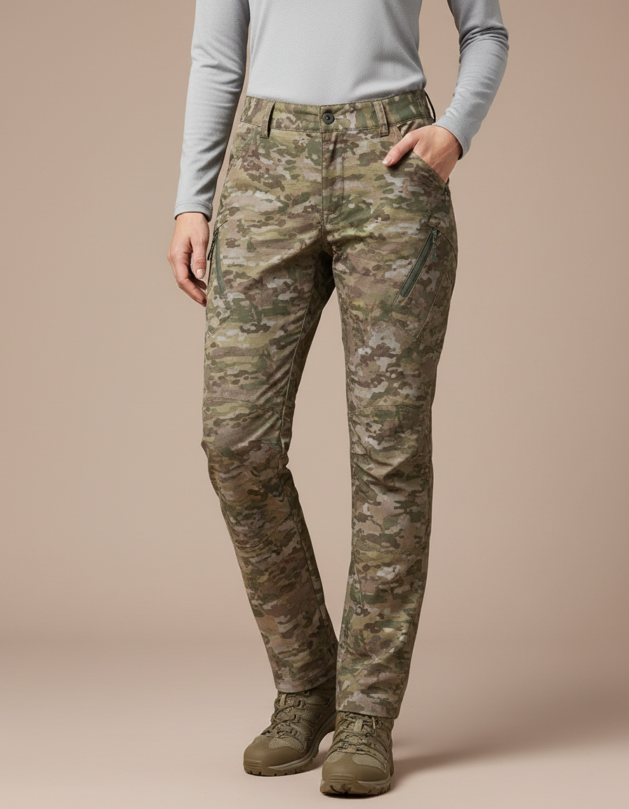 Pantalon Randonnée Camouflage Slim Fit Imperméable Femme - Multicolore Polyester