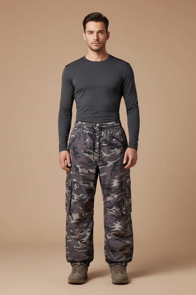 Pantalon Randonnée Camouflage Gris Ample Imperméable Hiver - Polyester