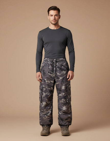 Pantalon Randonnée Camouflage Gris Ample Imperméable Hiver - Polyester