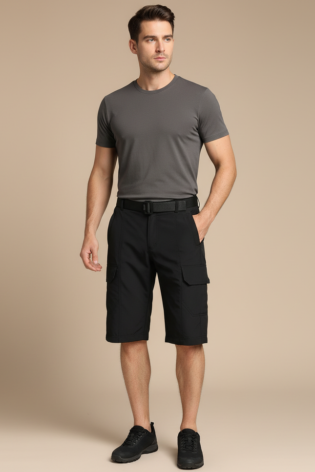 Pantalon Randonnée Noir Cargo Léger Homme Court - Polyester