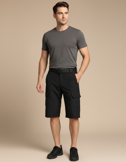 Pantalon Randonnée Noir Cargo Léger Homme Court - Polyester