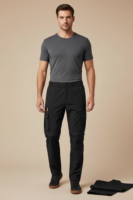 Pantalon Randonnée Convertible Noir Léger Homme Séchage Rapide - Polyester