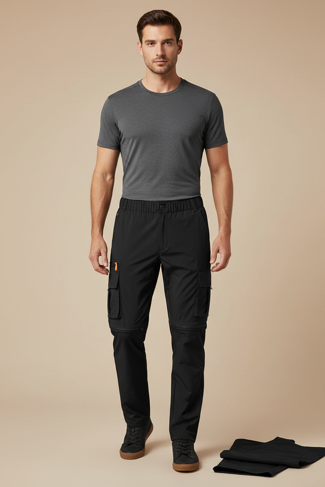 Pantalon Randonnée Convertible Noir Léger Homme Séchage Rapide - Polyester