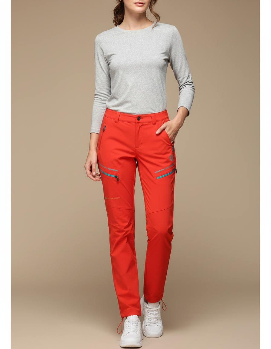 Pantalon Randonnée Orange Respirant Extensible Femme - Polyester