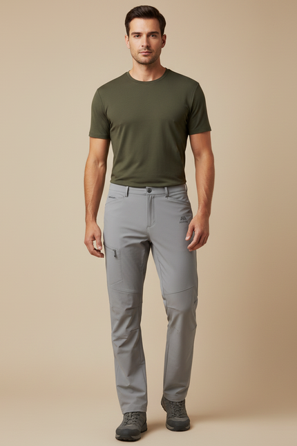 Pantalon Randonnée Gris Homme Droit Respirant Imperméable - Polyester
