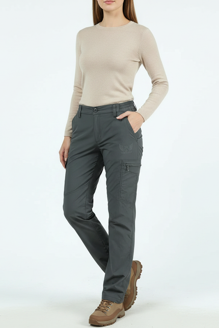Pantalon Randonnée Gris Femme Léger Respirant Imperméable - Polyester
