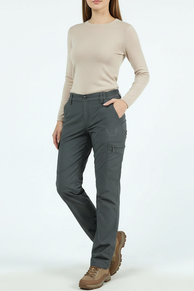Pantalon Randonnée Gris Femme Léger Respirant Imperméable - Polyester