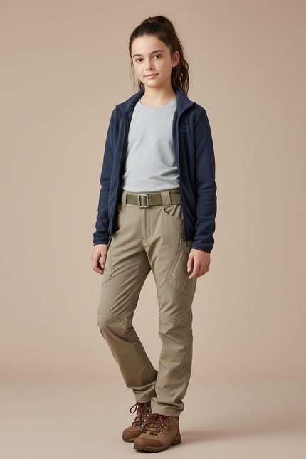 Pantalon Randonnée Beige Cargo Droit Multipoches - Polyester