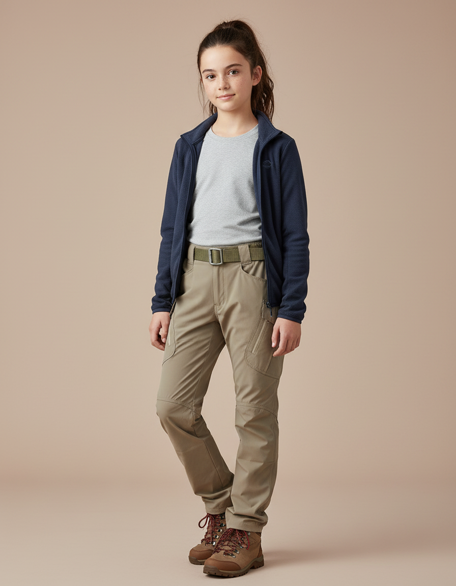 Pantalon Randonnée Beige Cargo Droit Multipoches - Polyester