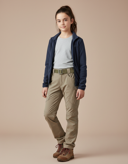 Pantalon Randonnée Beige Cargo Droit Multipoches - Polyester