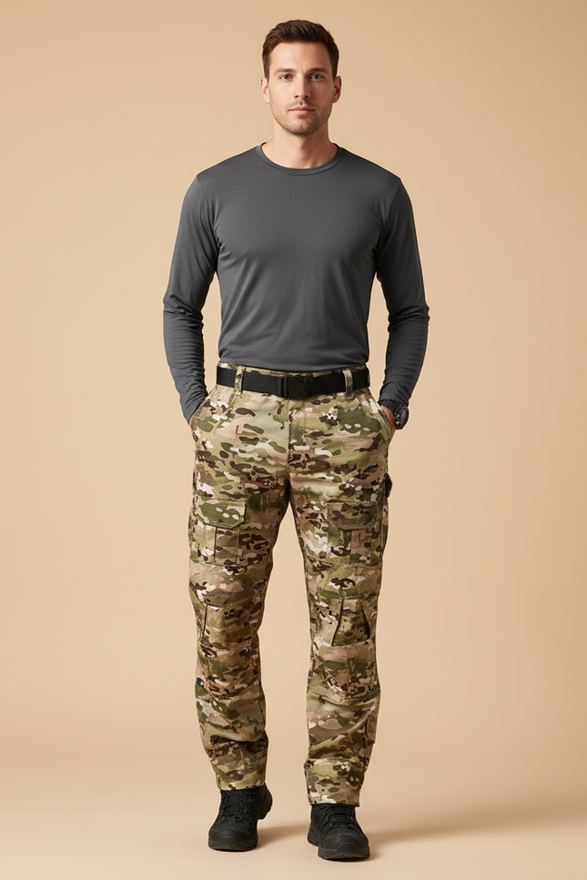 Pantalon Randonnée Camouflage Cargo Multipoches Homme Tactique Résistant - Multicolore Toile
