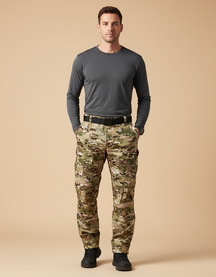 Pantalon Randonnée Camouflage Cargo Multipoches Homme Tactique Résistant - Multicolore Toile
