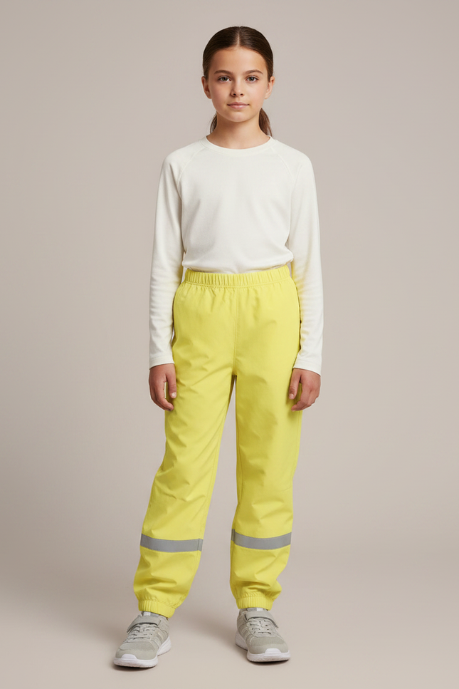 Pantalon Randonnée Jaune Fluorescent Ample Imperméable Enfant - Polyester