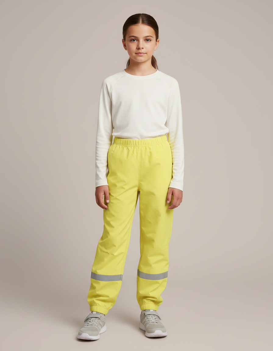Pantalon Randonnée Jaune Fluorescent Ample Imperméable Enfant - Polyester