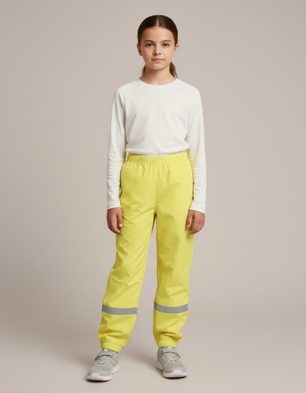 Pantalon Randonnée Jaune Fluorescent Ample Imperméable Enfant - Polyester